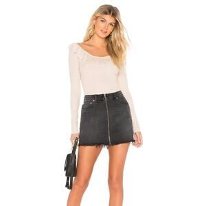 Free People Zip It Up Denim Mini Skirt Black Womens Size 26 Boho Grunge 90s Y2K